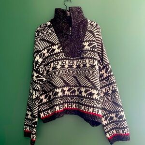 Anthropologie Black White Rafela Half Zip Pullover Chunky Sweater Size M